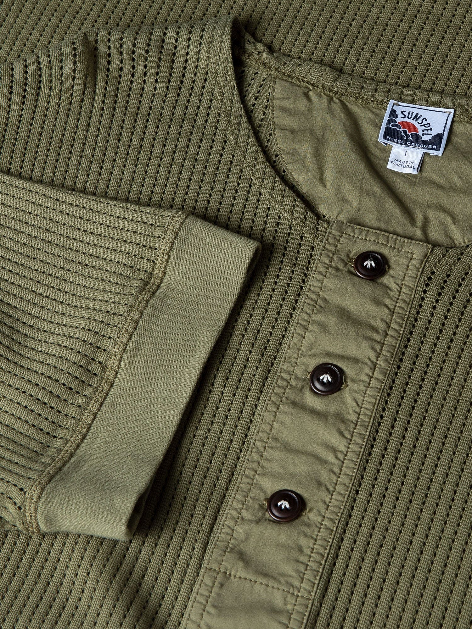 Linear Mesh Henley Army Green