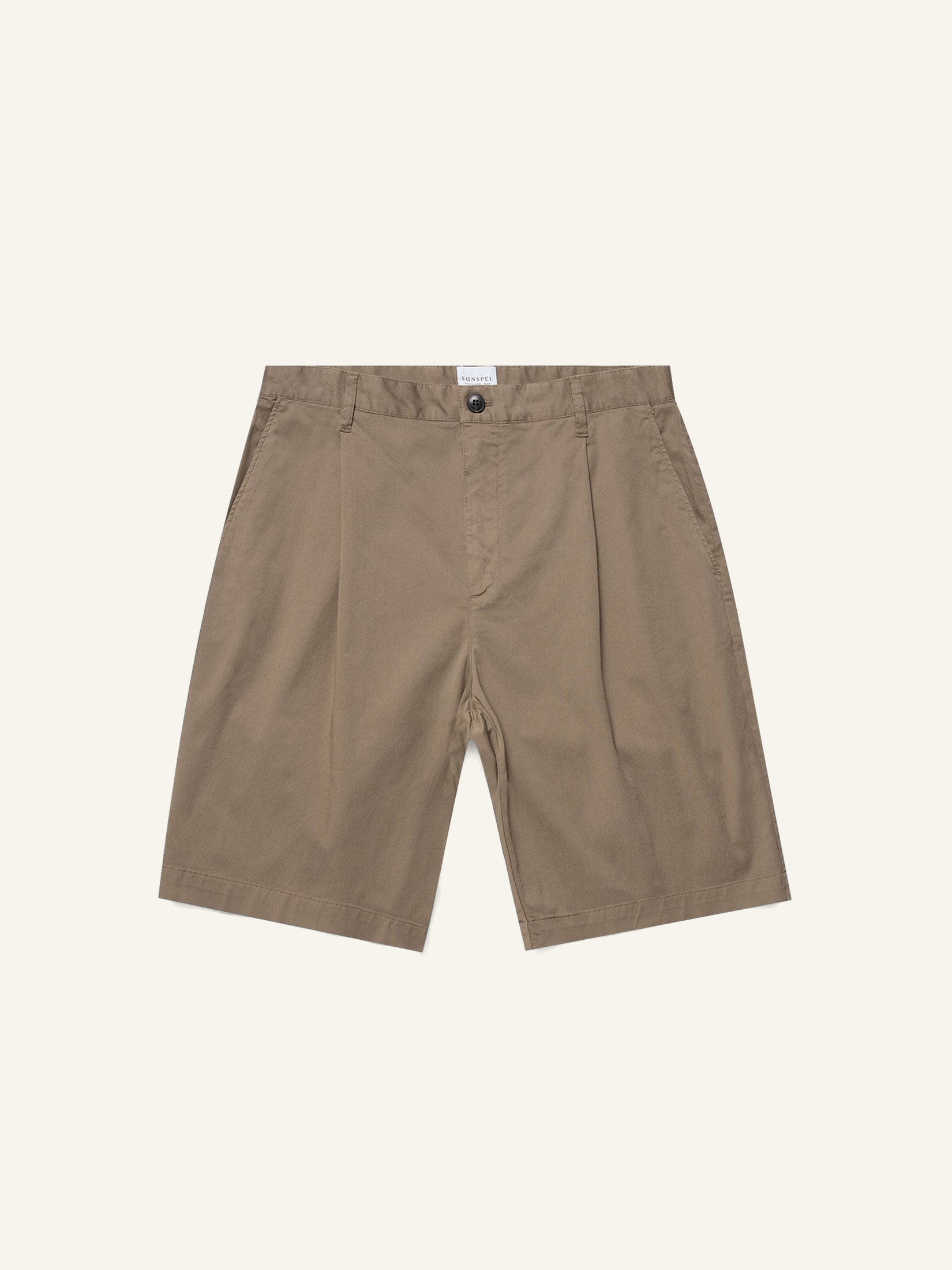 Pleated Twill Shorts Dark Stone