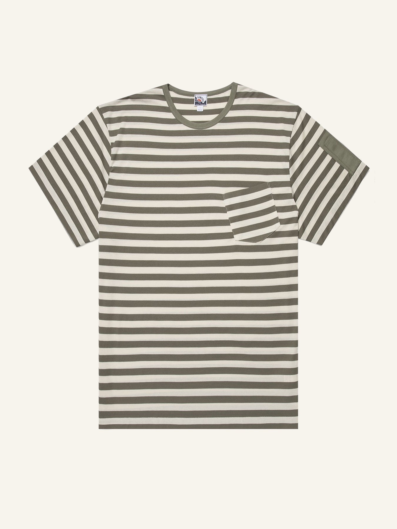 Pocket T Shirt Army Green/Stone White Wide Stripe