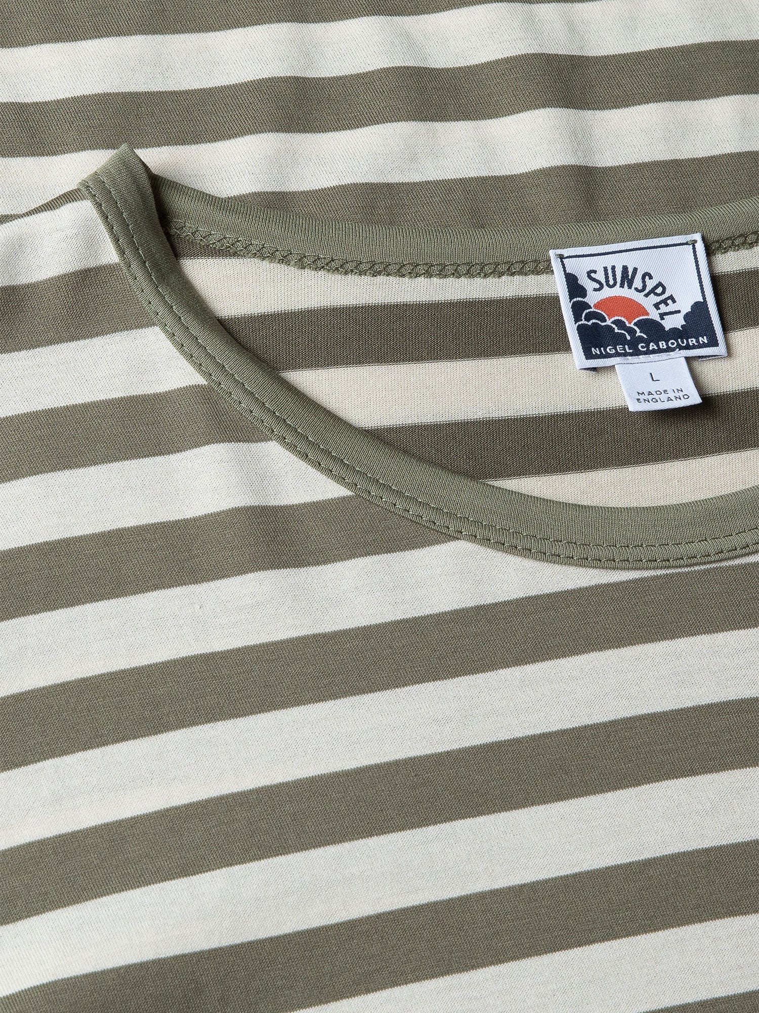 Pocket T Shirt Army Green/Stone White Wide Stripe