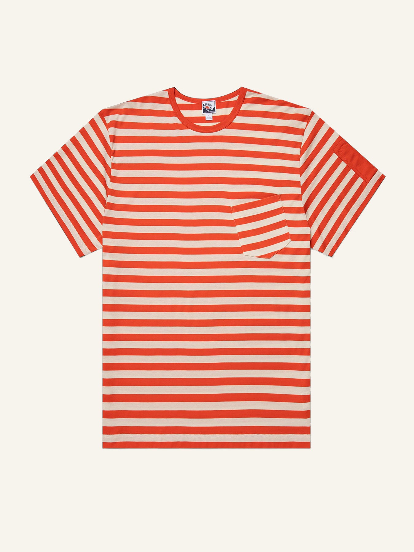 Pocket T Shirt Orange/Stone White Wide Stripe