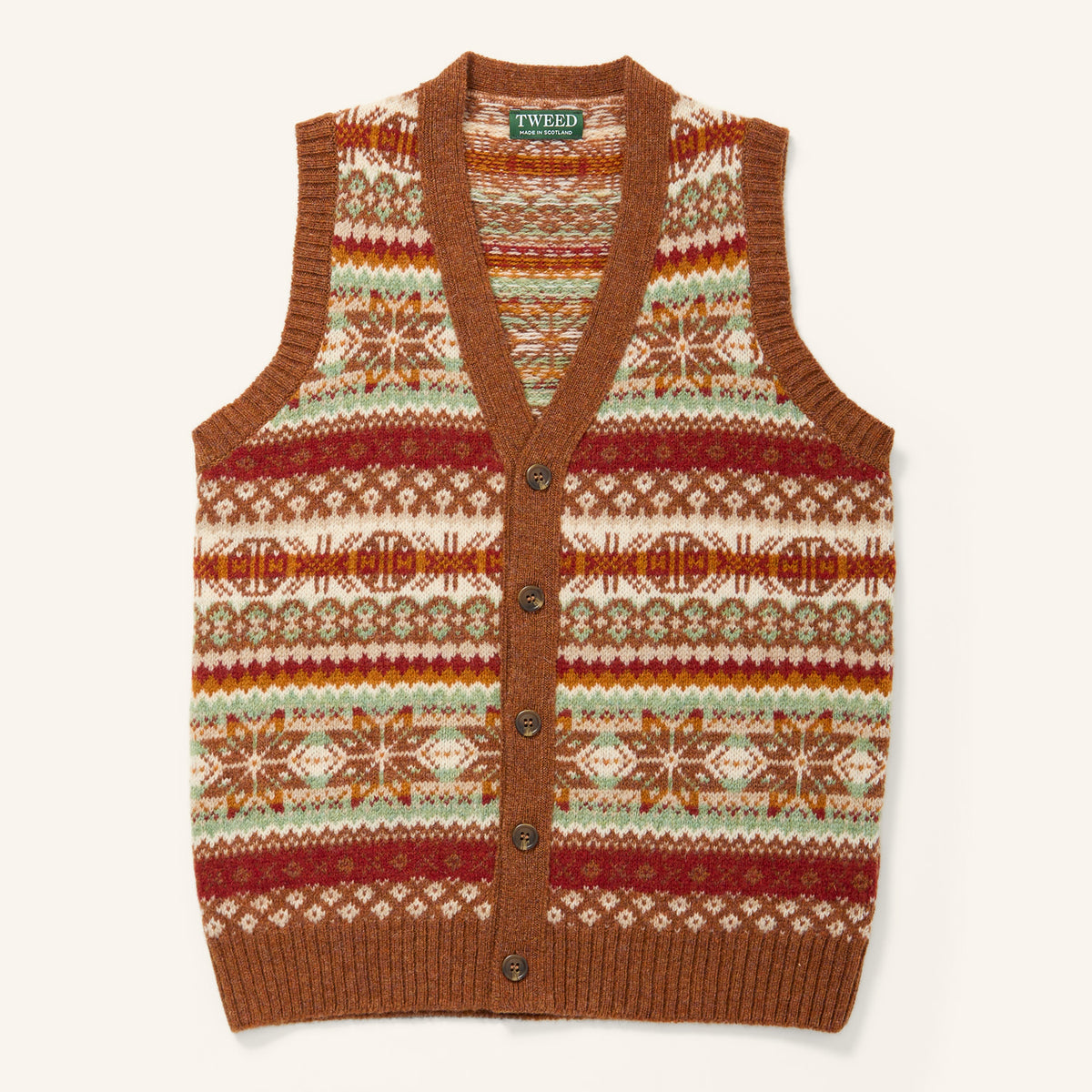 Fair Isle Shetland Sleeveless Cardigan Sienna