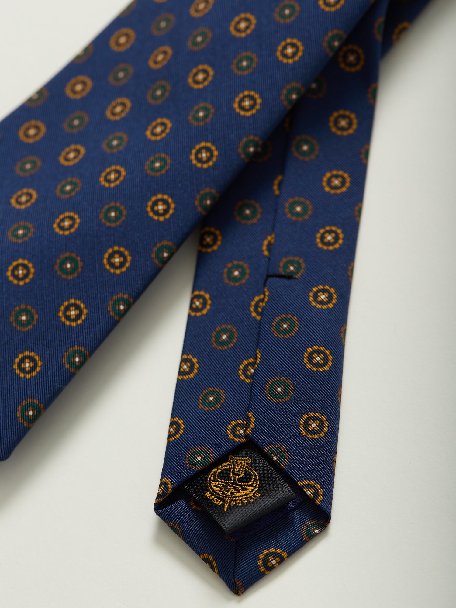 Floral Print Royal Irish Poplin Tie Navy