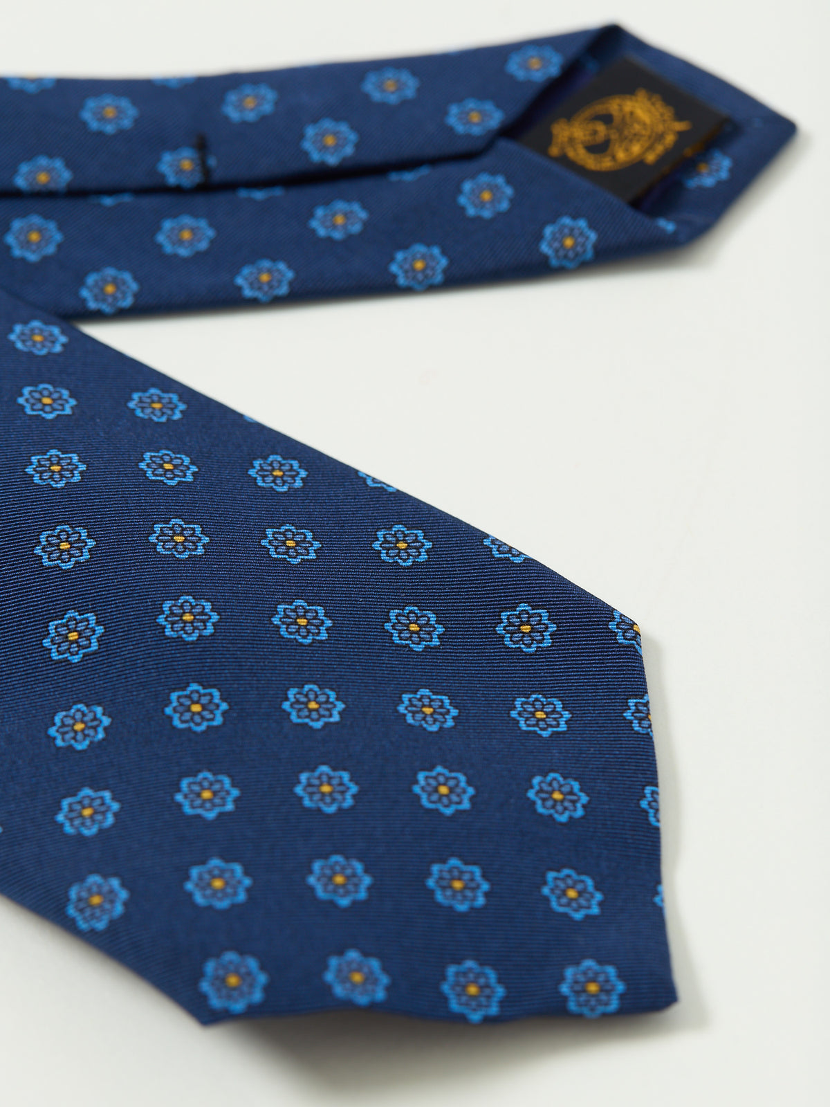 Floral Print Royal Irish Poplin Tie Navy/Sky
