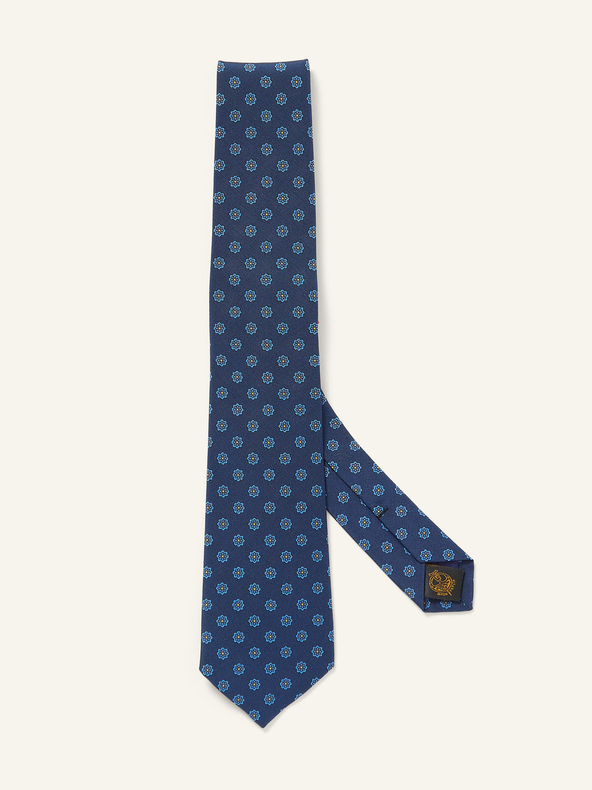 Floral Print Royal Irish Poplin Tie Navy/Sky