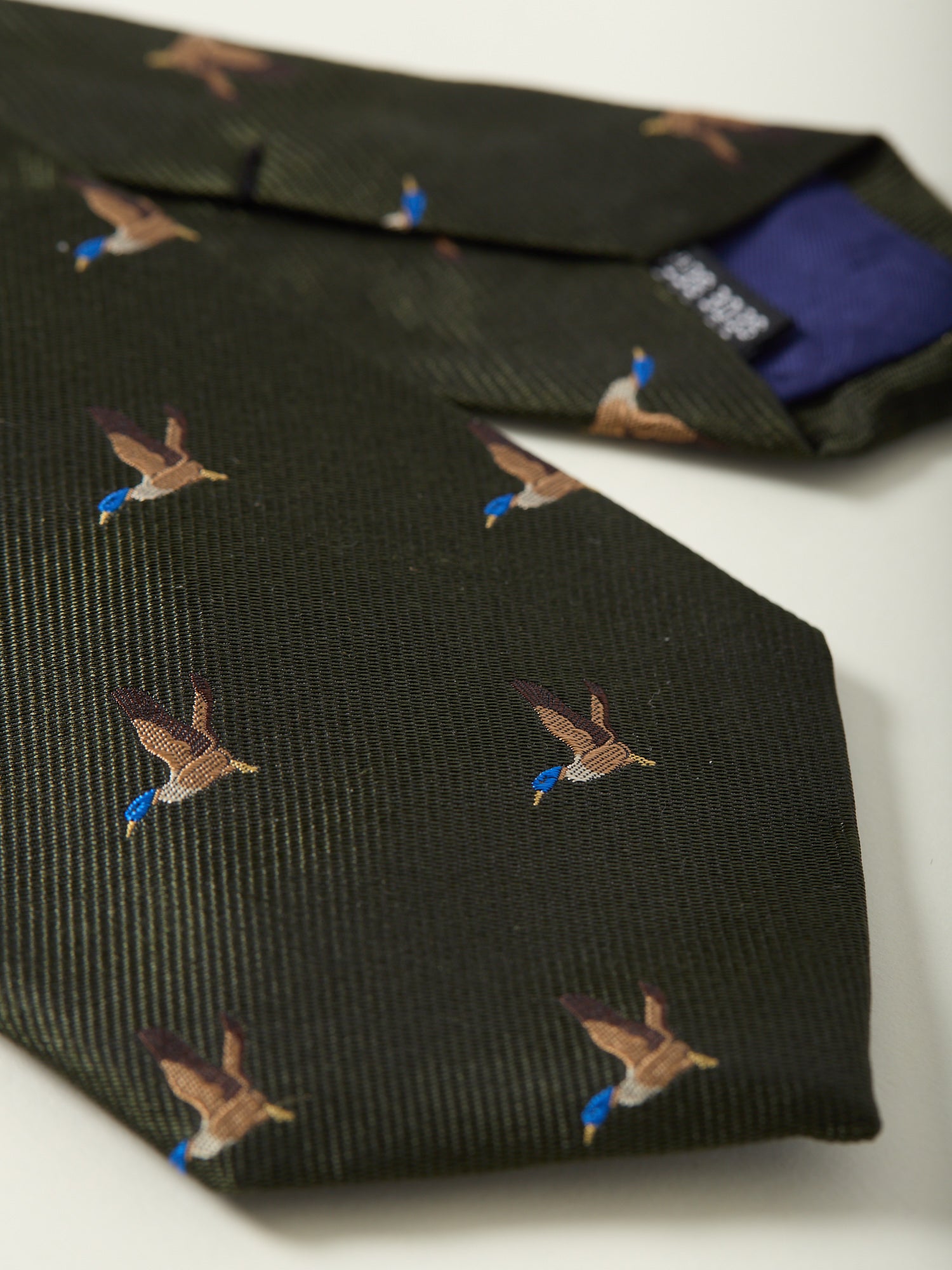 Mallard Motif Silk Tie Olive