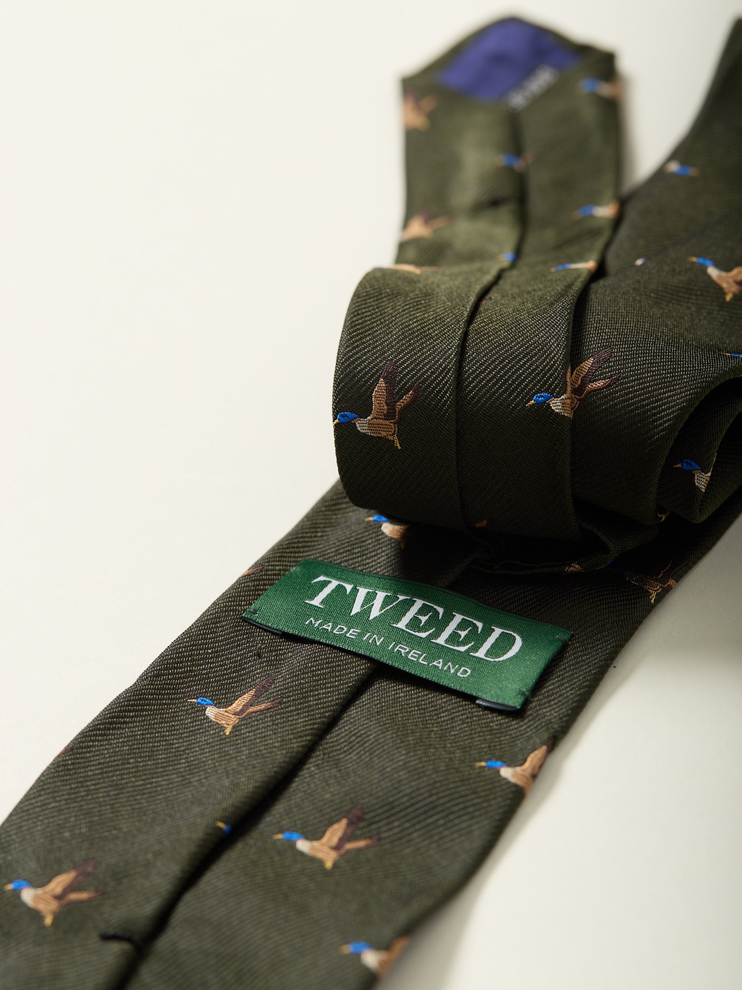 Mallard Motif Silk Tie Olive