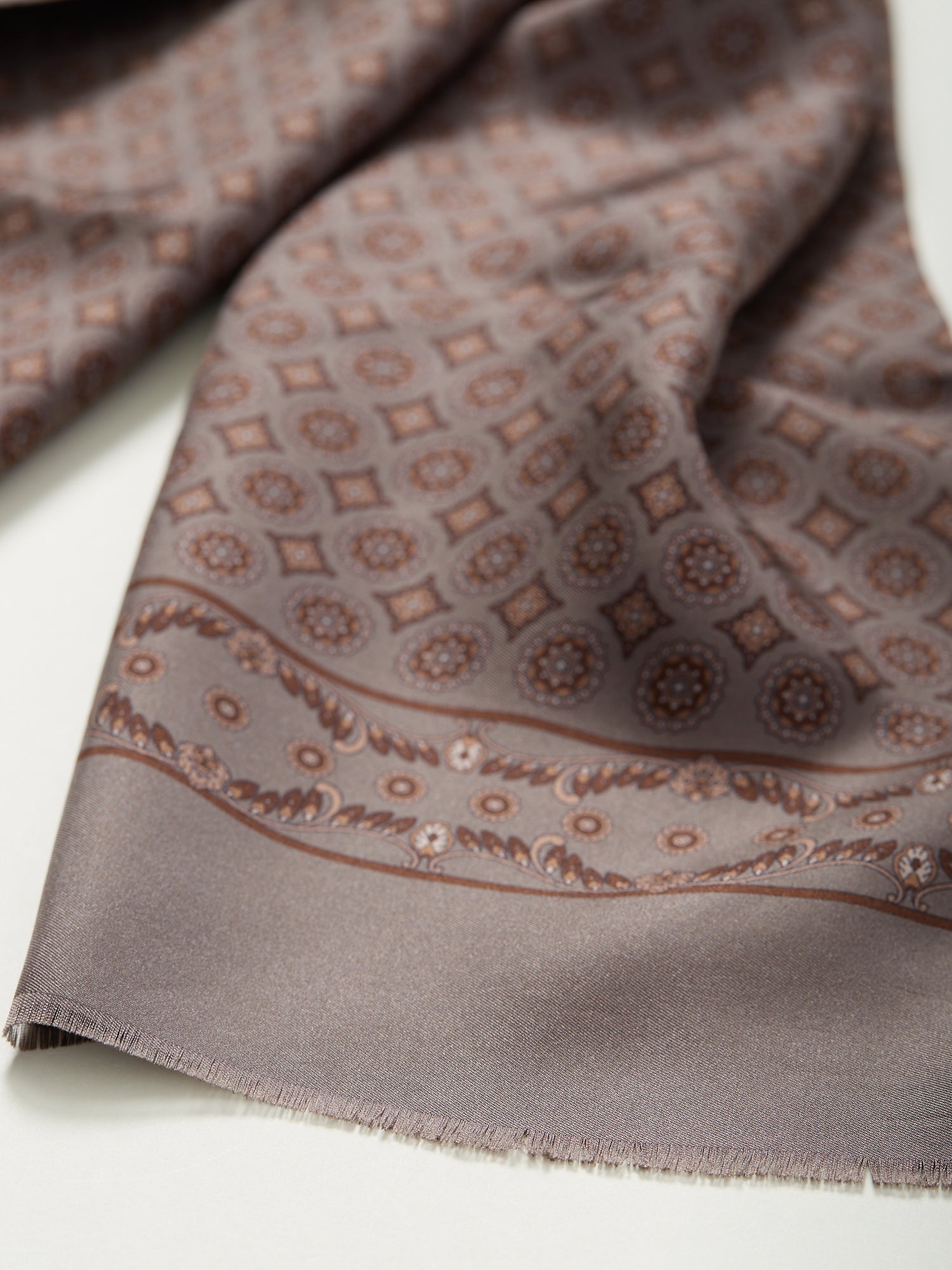 Medallion Print Silk Dress Scarf Grey