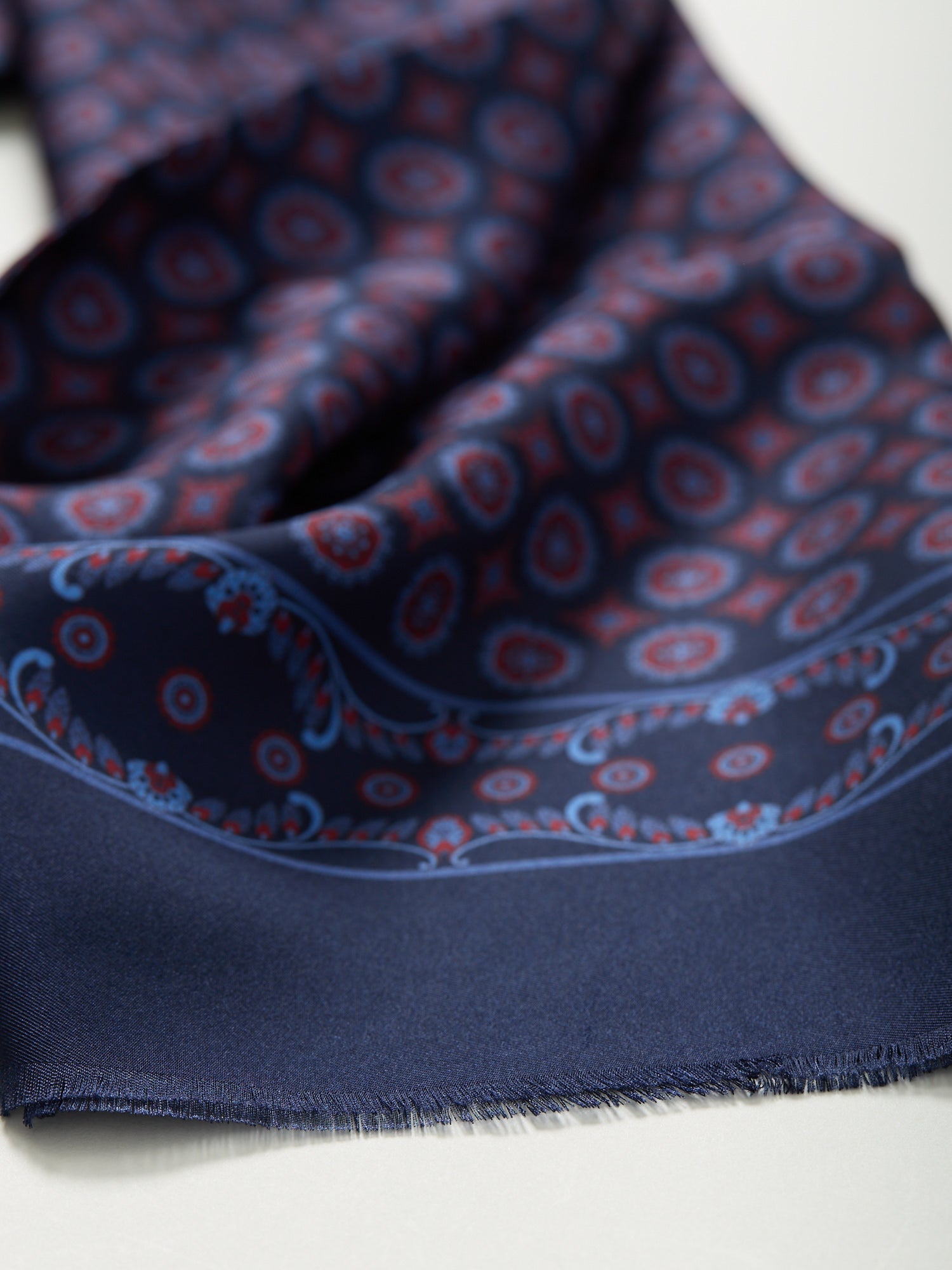 Medallion Print Silk Dress Scarf Navy