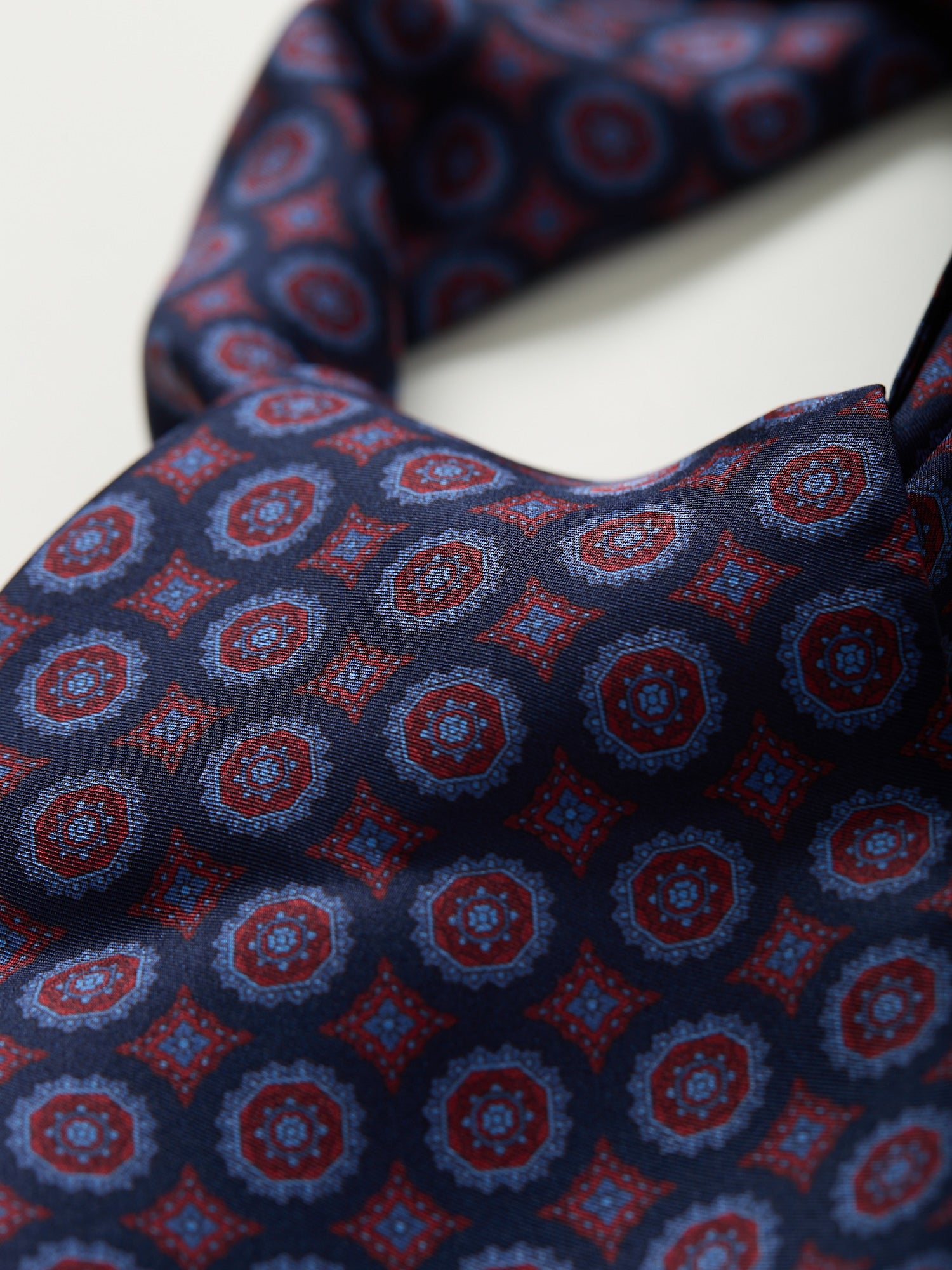 Medallion Print Silk Dress Scarf Navy
