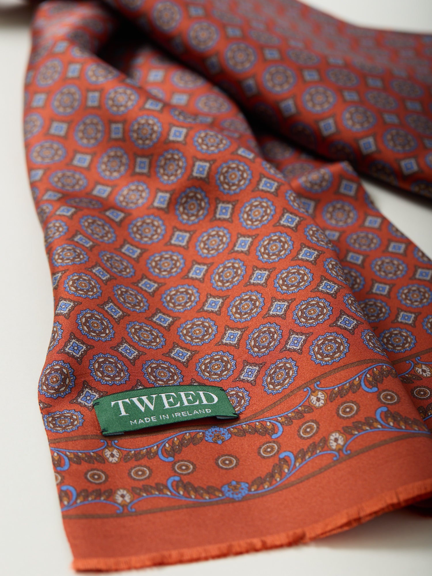 Medallion Print Silk Dress Scarf Orange