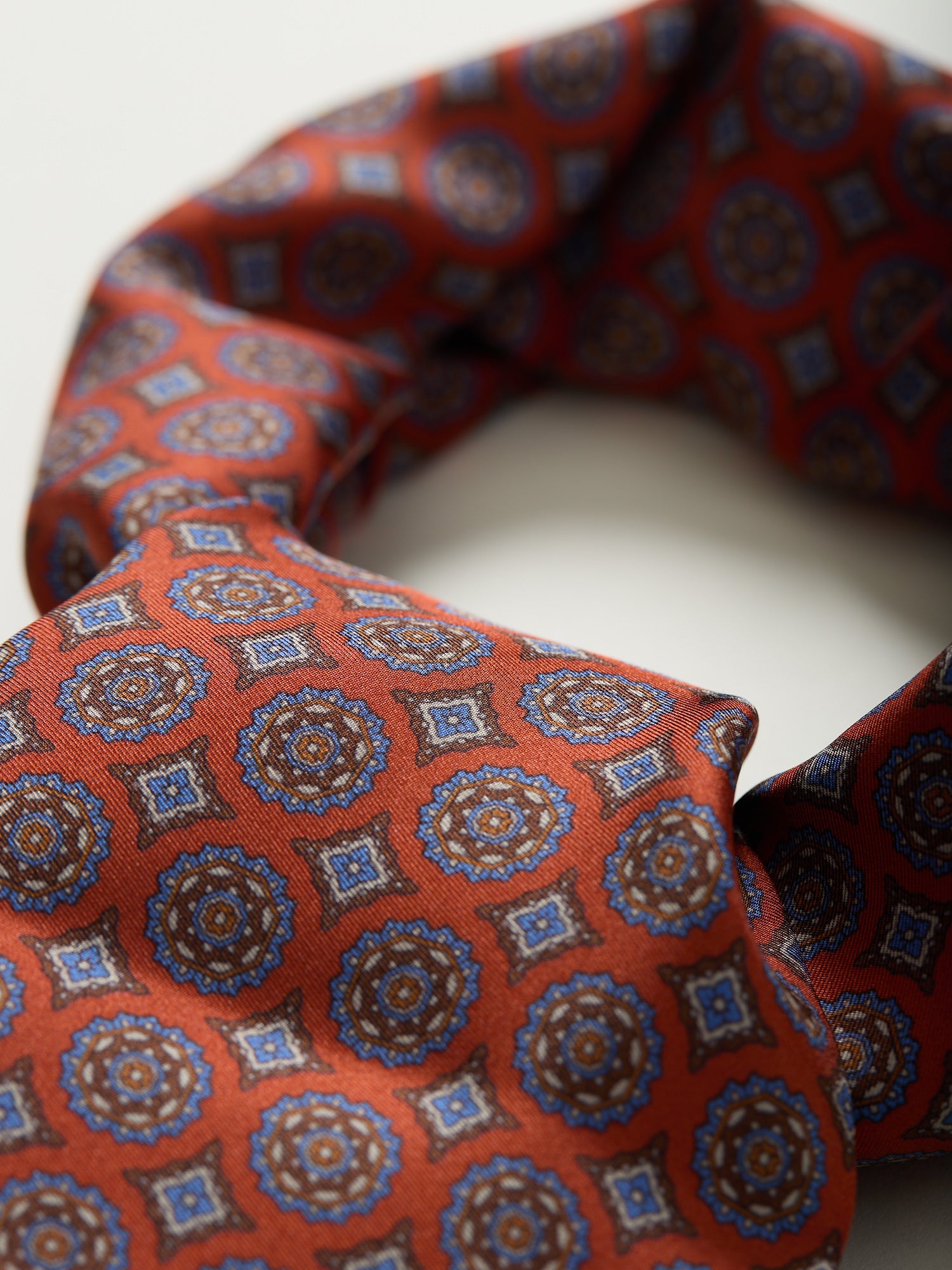 Medallion Print Silk Dress Scarf Orange