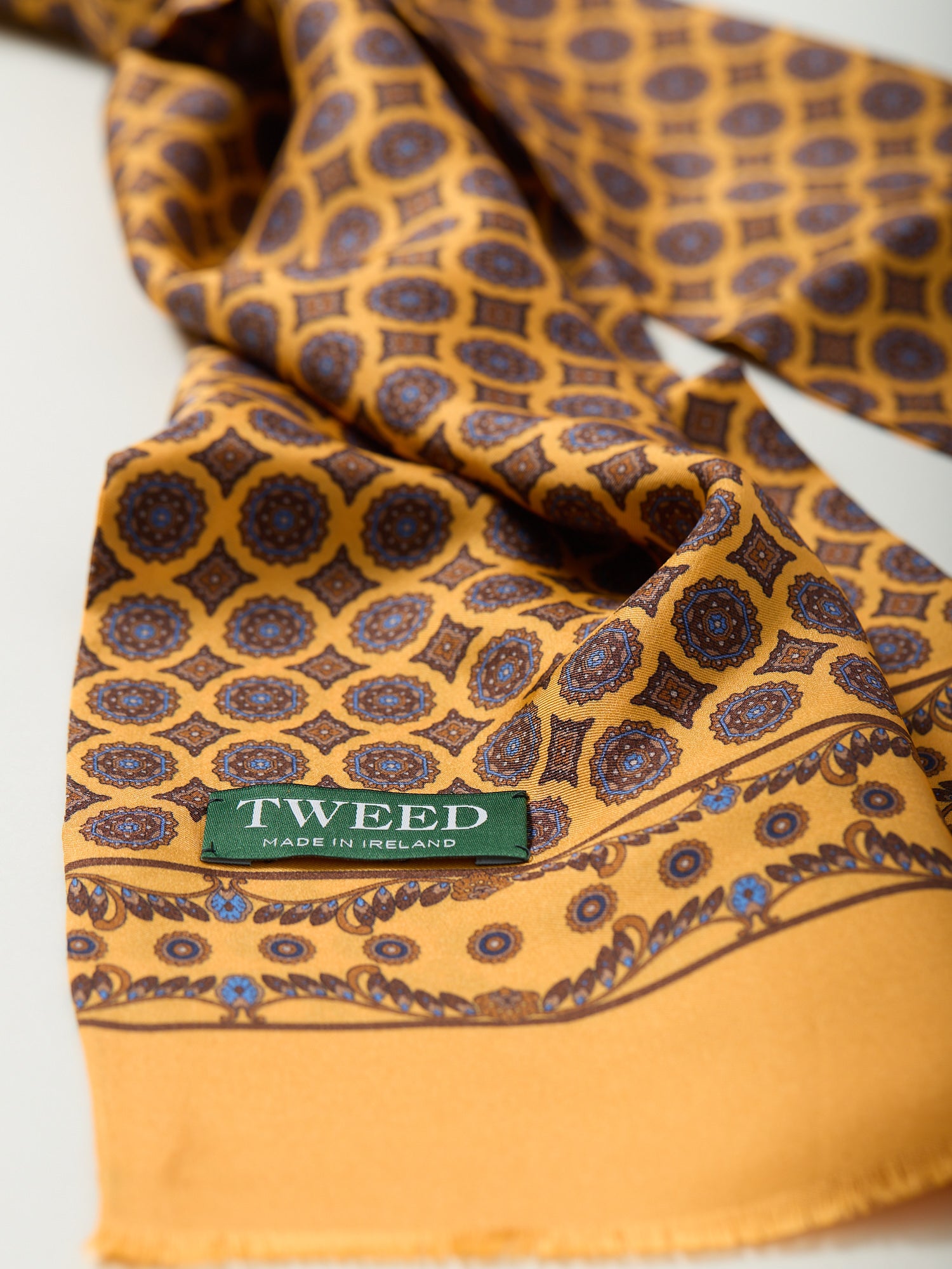 Medallion Print Silk Dress Scarf Yellow
