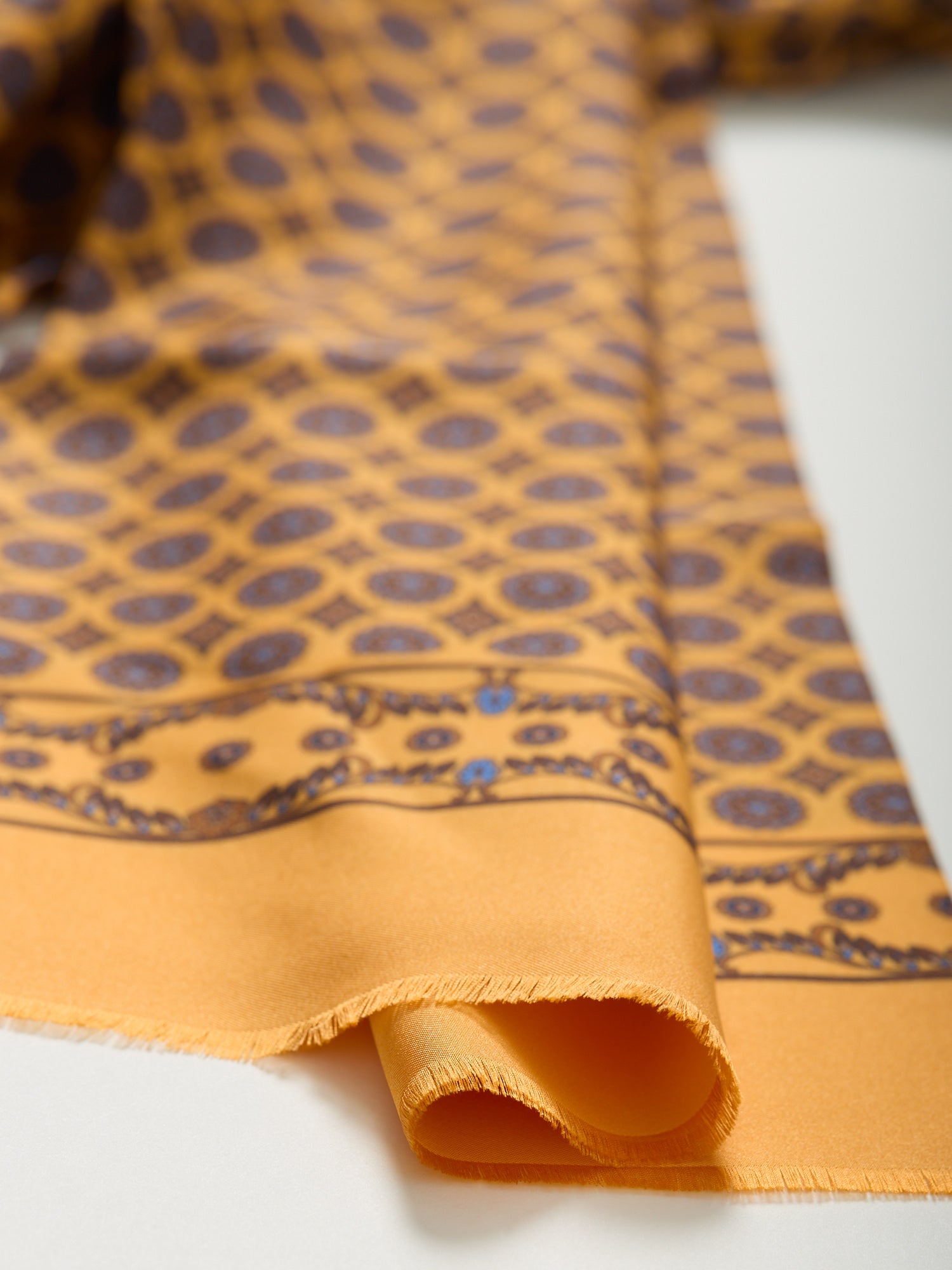 Medallion Print Silk Dress Scarf Yellow