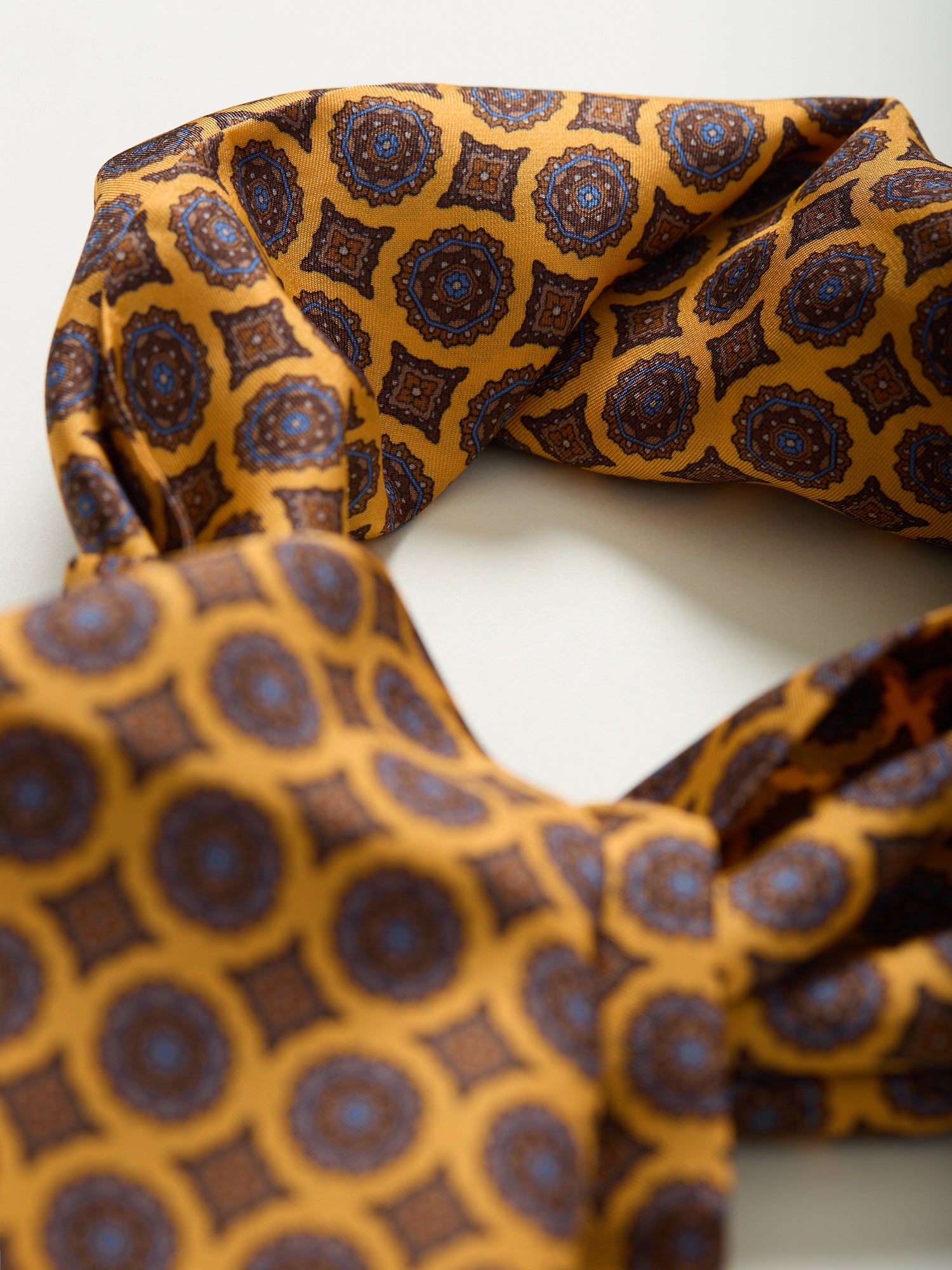 Medallion Print Silk Dress Scarf Yellow