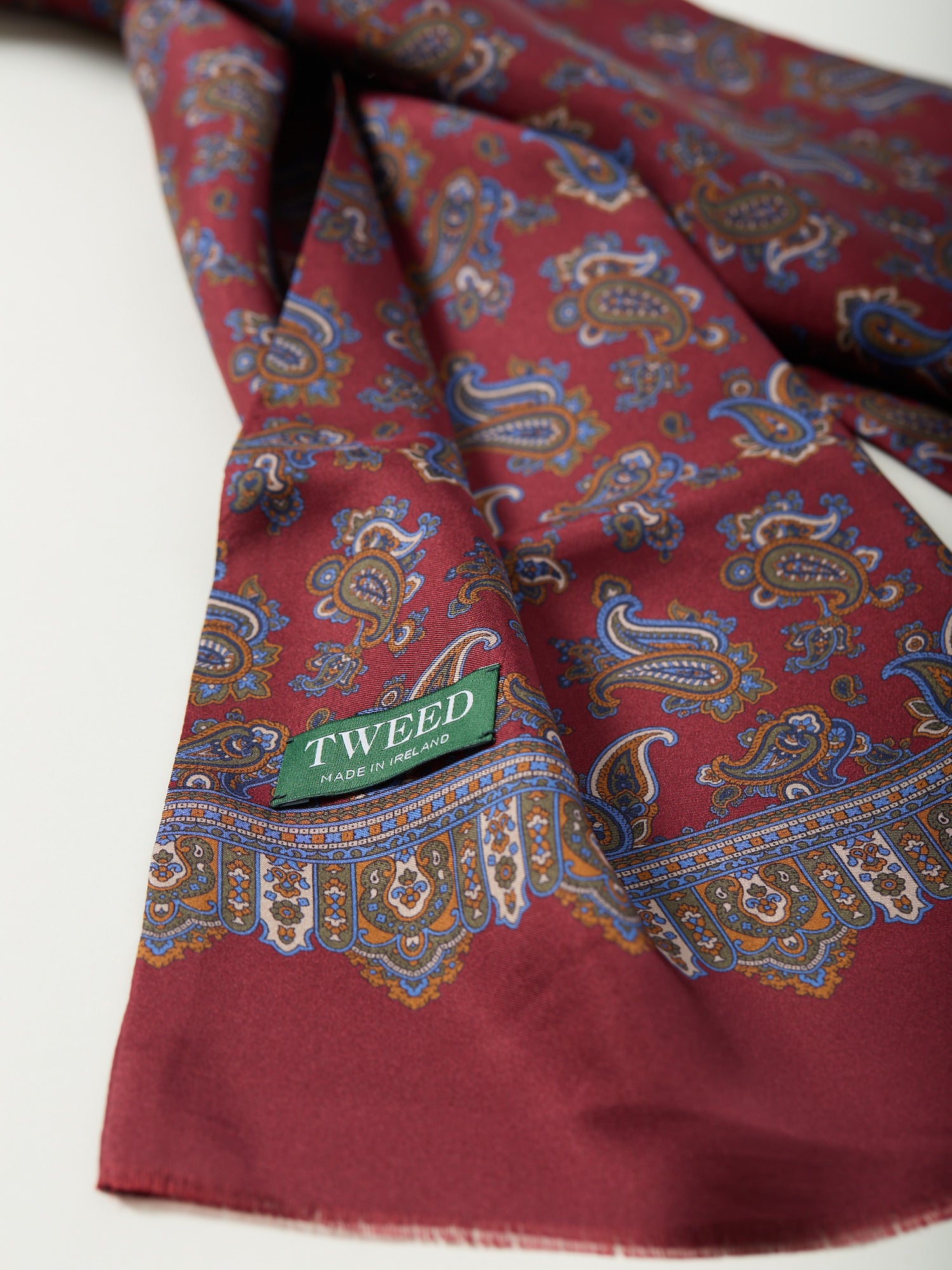 Tweed Paisley Print Silk Dress Scarf Burgundy