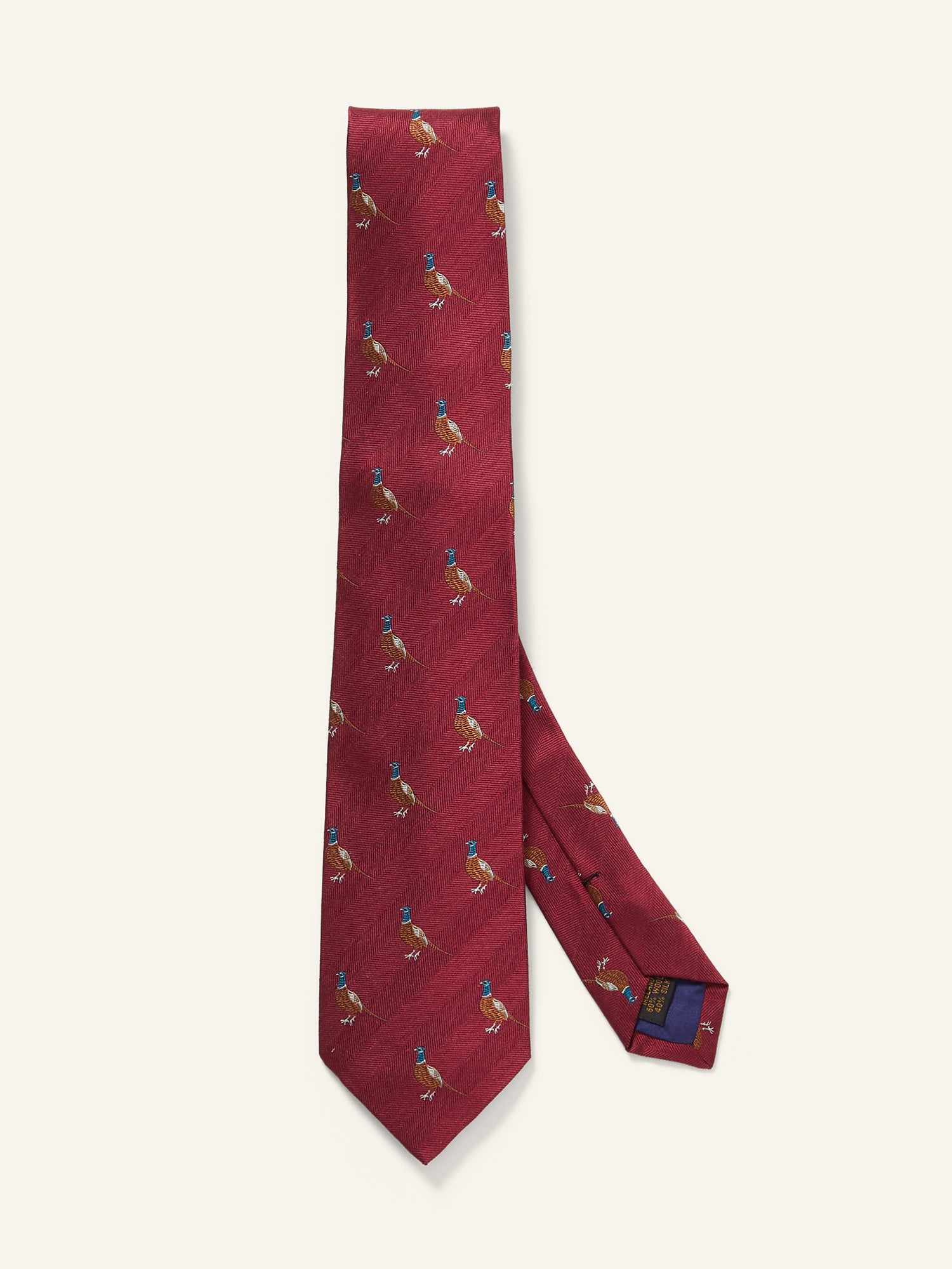 Pheasant Motif Wool/Silk Tie Red