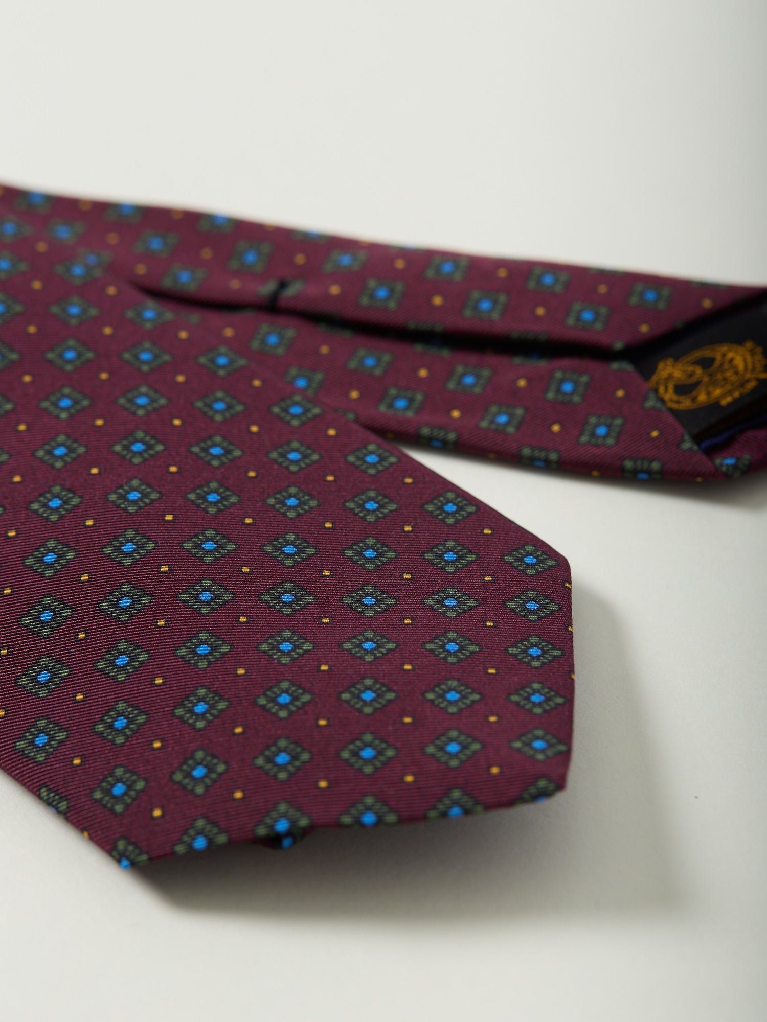 Square Print Royal Irish Poplin Tie Burgundy