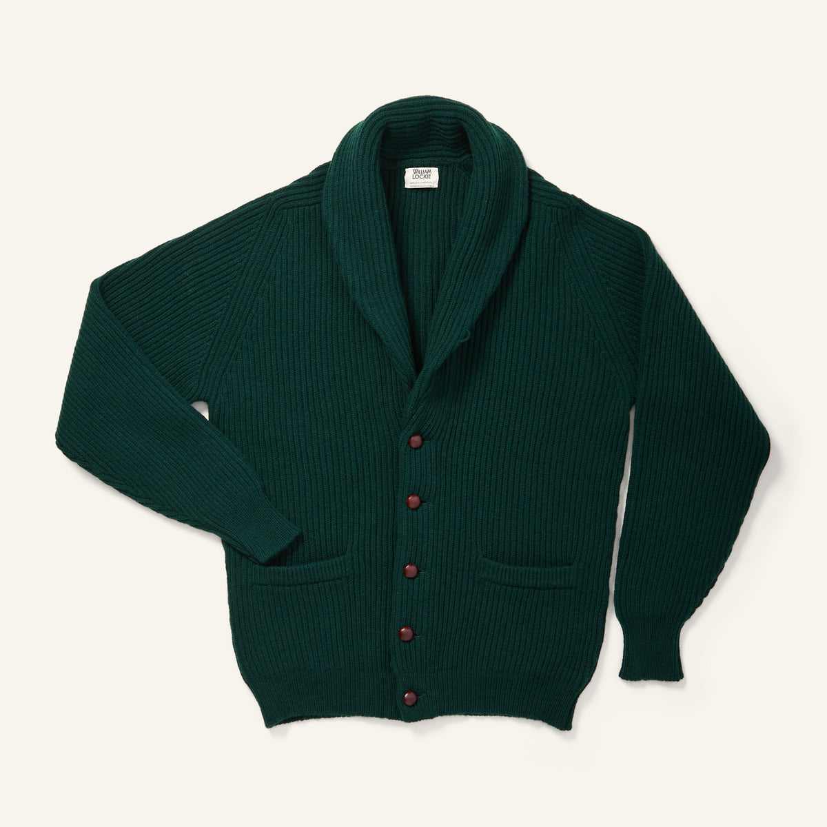 William Lockie Lambswool Shawl Collar Cardigan Tartan Green