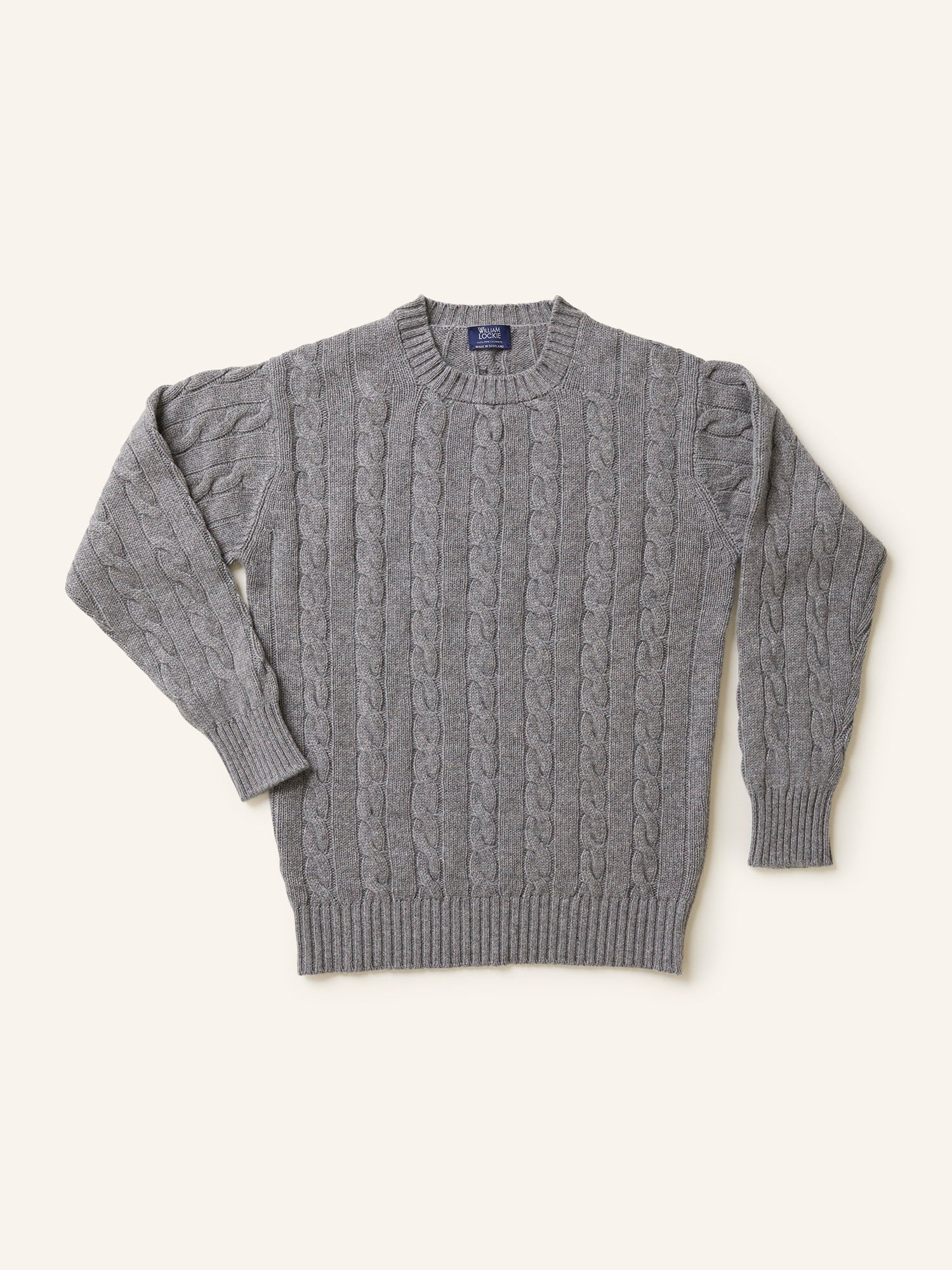 Cashmere 4-ply Crew Cable Jumper Flannel