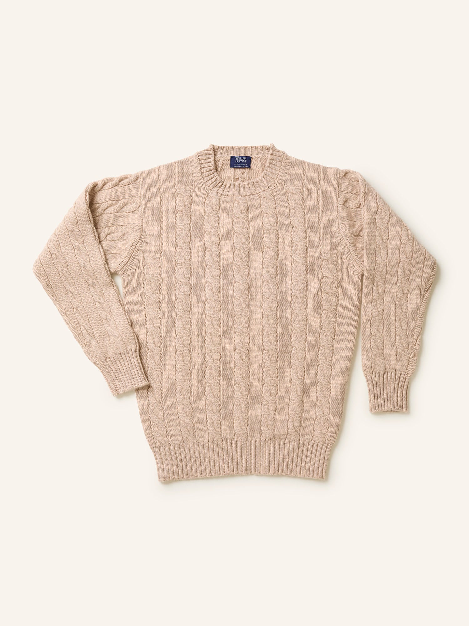 Cashmere 4-ply Crew Cable Jumper Linen